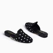 Jon Josef Great Polkadot Mule in Black Linen