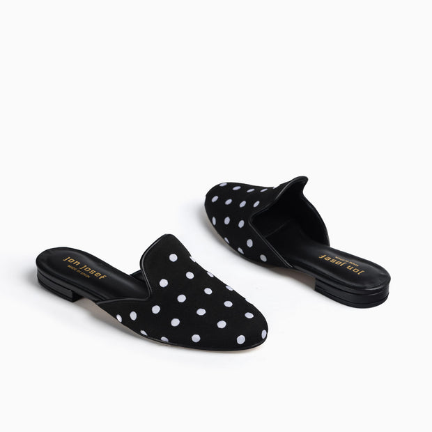 Jon Josef Great Polkadot Mule in Black Linen