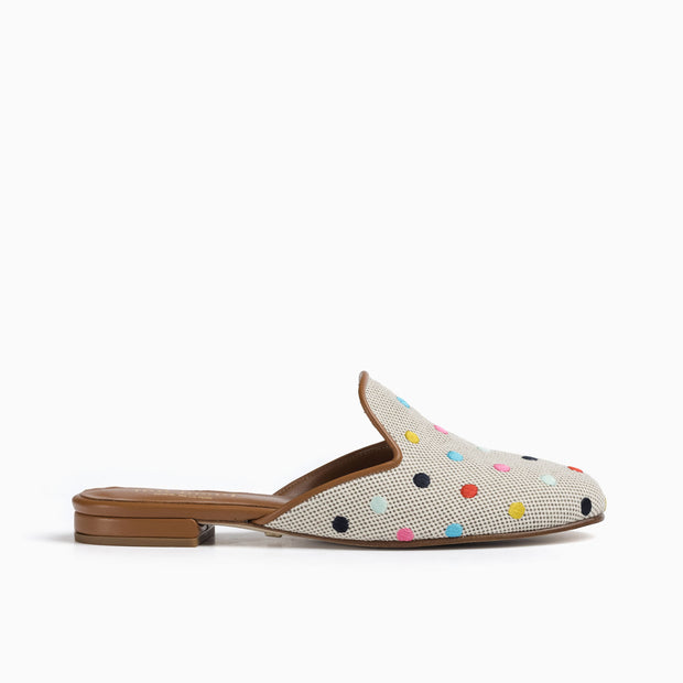 Jon Josef Great Polkadot Mule in Natural Linen-Multi
