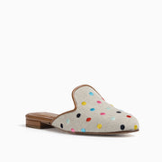 Jon Josef Great Polkadot Mule in Natural Linen-Multi