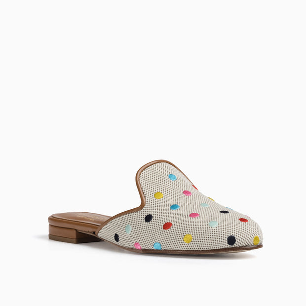 Jon Josef Great Polkadot Mule in Natural Linen-Multi