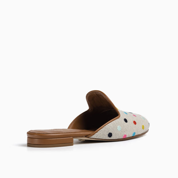 Jon Josef Great Polkadot Mule in Natural Linen-Multi