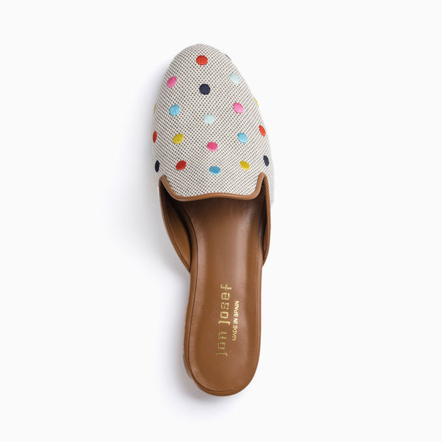 Jon Josef Great Polkadot Mule in Natural Linen-Multi