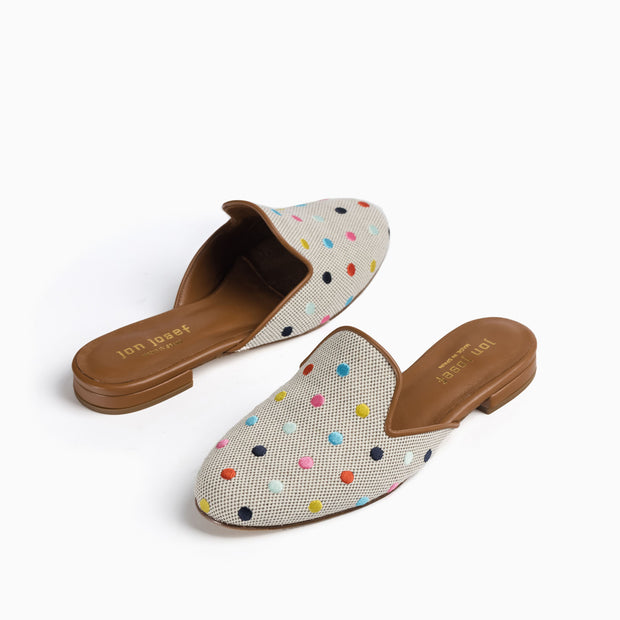 Jon Josef Great Polkadot Mule in Natural Linen-Multi