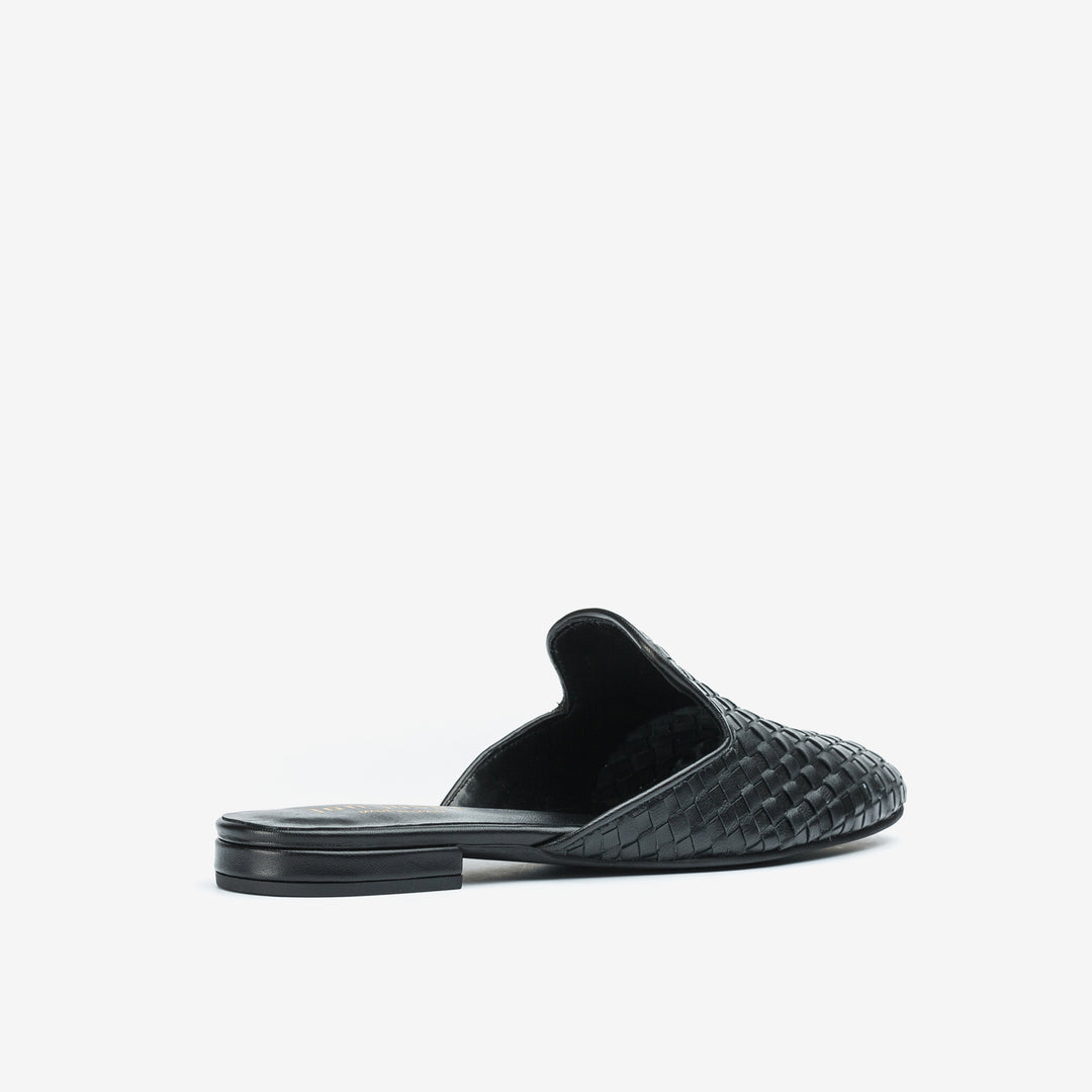 Black woven leather mules hotsell