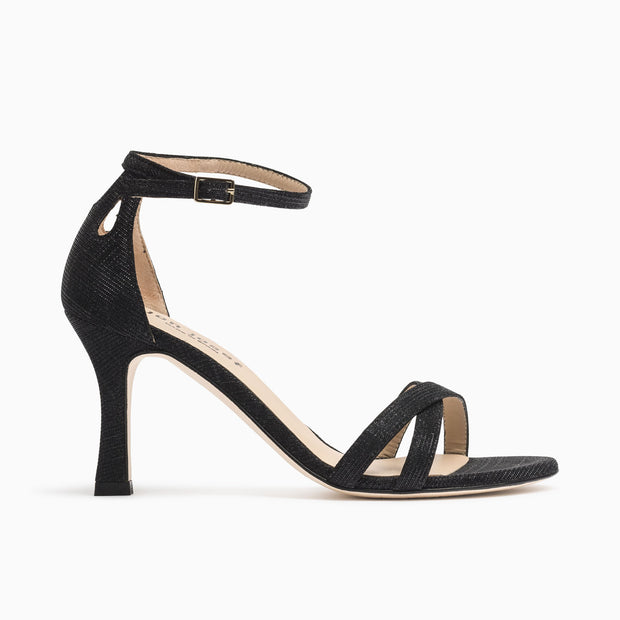 Jon Josef Kimmy Sandal in Black Glitter Satin