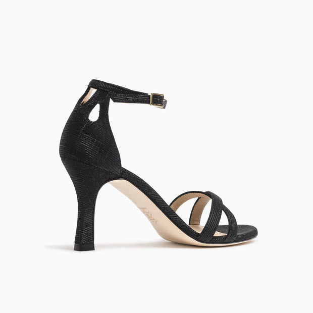 Jon Josef Kimmy Sandal in Black Glitter Satin