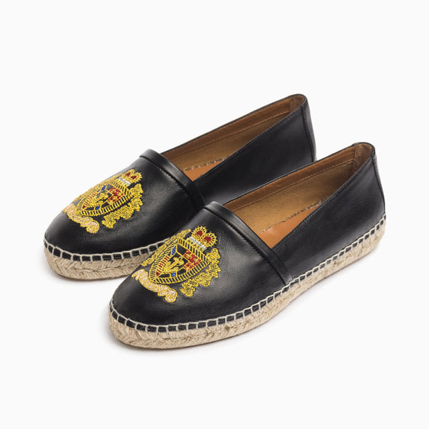 Jon Josef Menorca Emblem Espadrille in Black Leather