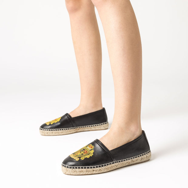 Jon Josef Menorca Emblem Espadrille in Black Leather