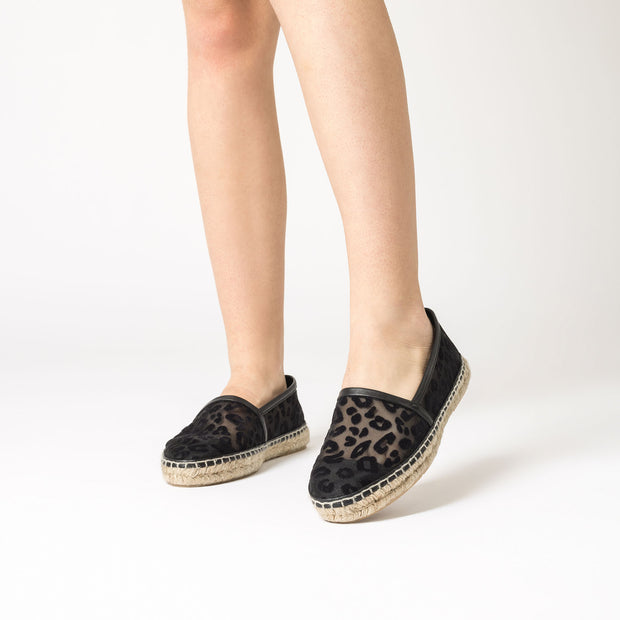 Jon Josef Menorca Espadrille in Black Leo Mesh