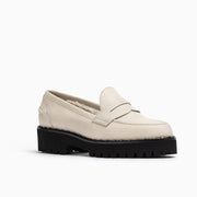 Jon Josef New Penny Fur Loafer in White Tumble Leather