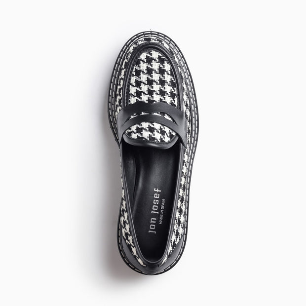 Jon Josef New Penny Loafer in Black White Houndstouth