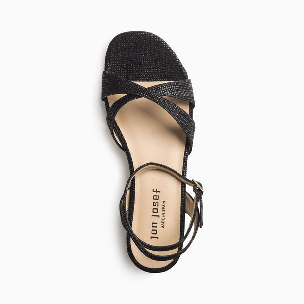 Jon Josef Salsa Sandal in Black Embossed Suede