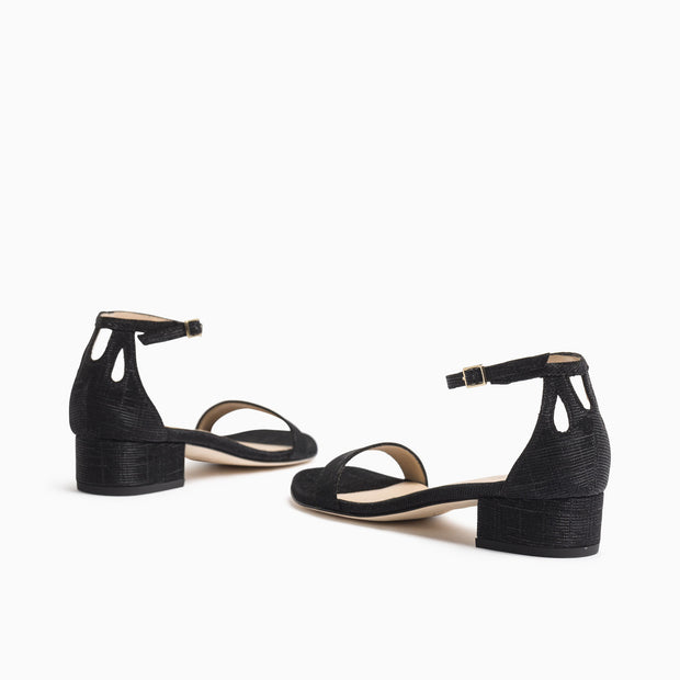 Jon Josef Symphony Sandal in Black Shimmer Satin