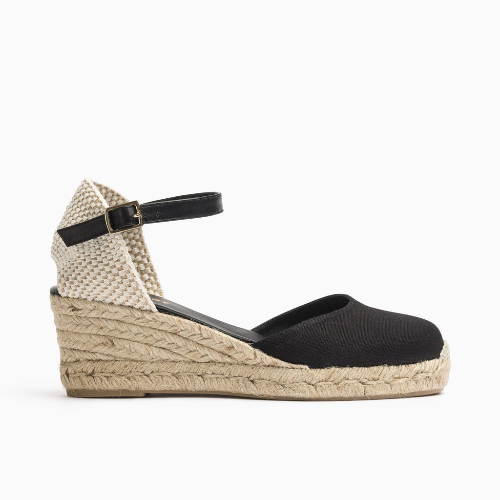 Geometric Espadrille Wedges - Black