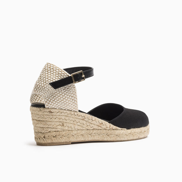 Jon Josef Tenerife Wedge Espadrille in Black Linen