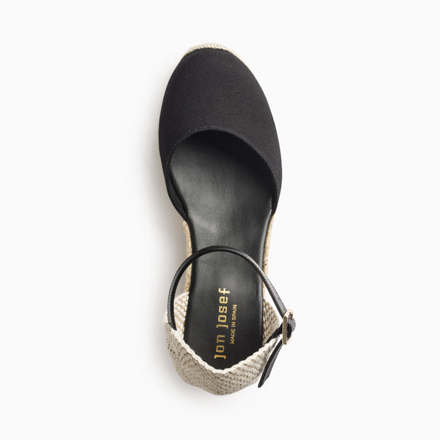 Jon Josef Tenerife Wedge Espadrille in Black Linen