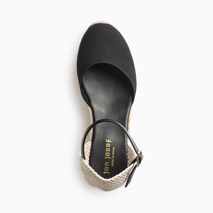 Jon Josef Tenerife Wedge Espadrille in Black Linen