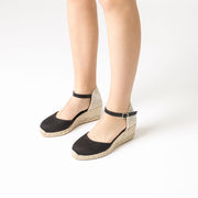 Jon Josef Tenerife Wedge Espadrille in Black Linen