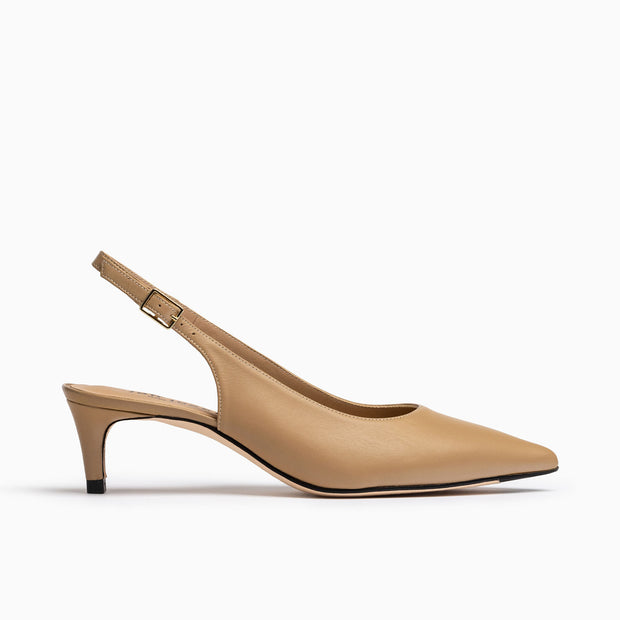 Jon Josef Tina Kitten Heel Slingback in Beige Leather