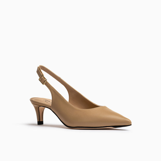 Jon Josef Tina Kitten Heel Slingback in Beige Leather